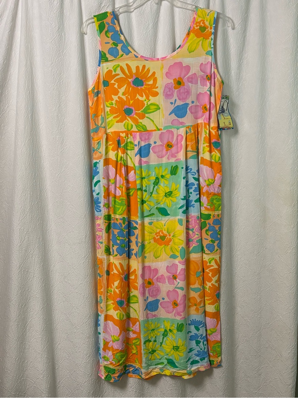 Vint Jams World Floral Patchwork Midi Dress in Orange, Pink, Yellow, Soze M